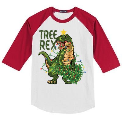 Dinosaur Christmas Tree Rex Boys Girls Funny Xmas Trex Cute Gift Kids Colorblock Raglan Jersey