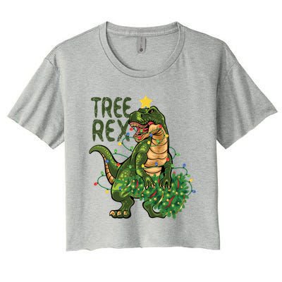 Dinosaur Christmas Tree Rex Boys Girls Funny Xmas Trex Cute Gift Women's Crop Top Tee