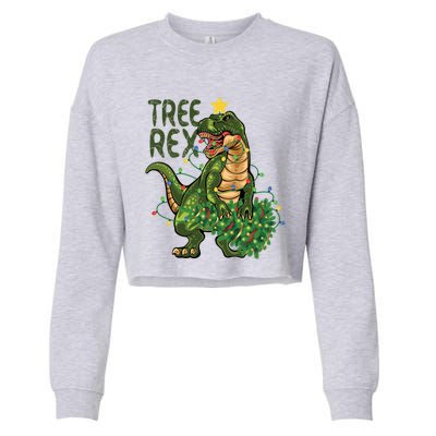 Dinosaur Christmas Tree Rex Boys Girls Funny Xmas Trex Cute Gift Cropped Pullover Crew