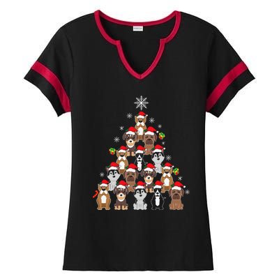 Dog Christmas Tree Funny Christmas Lights Xmas Ladies Halftime Notch Neck Tee