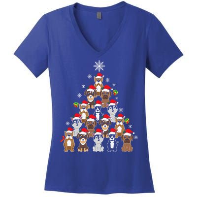 Dog Christmas Tree Funny Christmas Lights Xmas Women's V-Neck T-Shirt