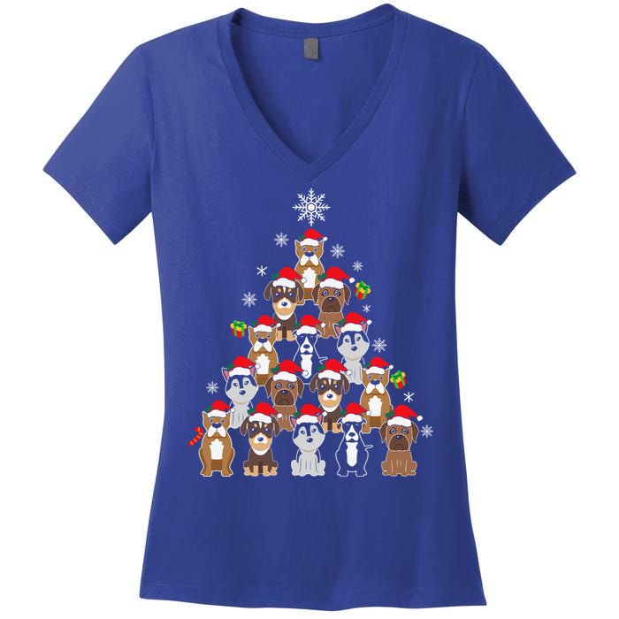 Dog Christmas Tree Funny Christmas Lights Xmas Women's V-Neck T-Shirt