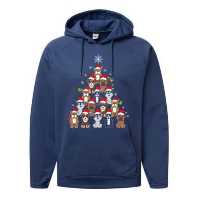 Dog Christmas Tree Funny Christmas Lights Xmas Performance Fleece Hoodie