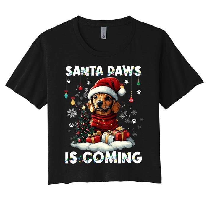 Dachshund Christmas Tree Lights Decorations Dog Lover Xmas Women's Crop Top Tee