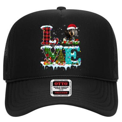 Dachshund Christmas Tree Lights Santa Dog Xmas Gift High Crown Mesh Back Trucker Hat