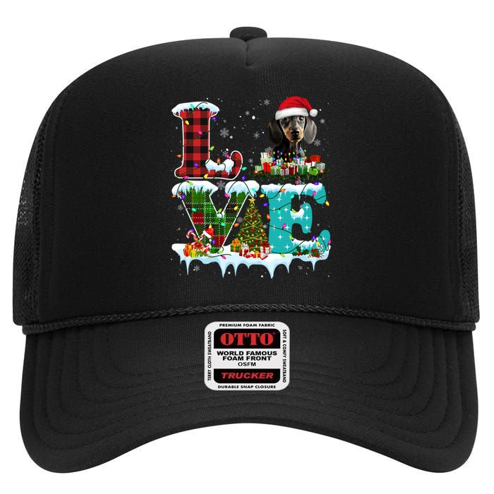 Dachshund Christmas Tree Lights Santa Dog Xmas Gift High Crown Mesh Back Trucker Hat