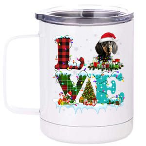 Dachshund Christmas Tree Lights Santa Dog Xmas Gift 12 oz Stainless Steel Tumbler Cup