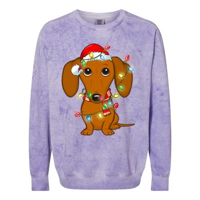 Dachshund Christmas Tree Dachshund Santa Hat Light Xmas Gift Colorblast Crewneck Sweatshirt