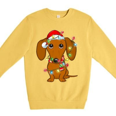 Dachshund Christmas Tree Dachshund Santa Hat Light Xmas Gift Premium Crewneck Sweatshirt