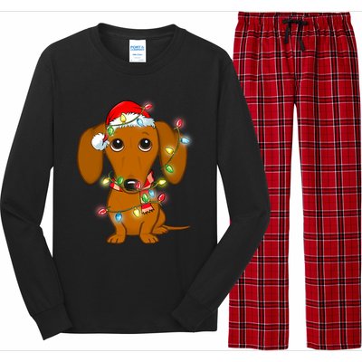 Dachshund Christmas Tree Dachshund Santa Hat Light Xmas Gift Long Sleeve Pajama Set