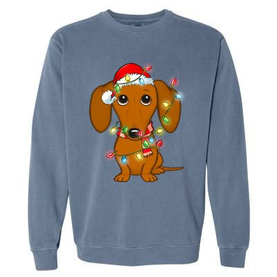 Dachshund Christmas Tree Dachshund Santa Hat Light Xmas Gift Garment-Dyed Sweatshirt