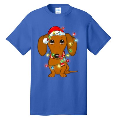 Dachshund Christmas Tree Dachshund Santa Hat Light Xmas Gift Tall T-Shirt