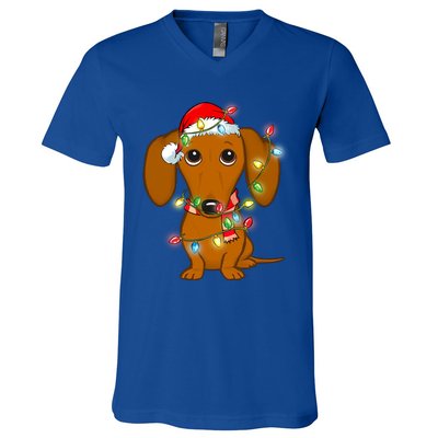 Dachshund Christmas Tree Dachshund Santa Hat Light Xmas Gift V-Neck T-Shirt