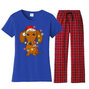 Dachshund Christmas Tree Dachshund Santa Hat Light Xmas Gift Women's Flannel Pajama Set