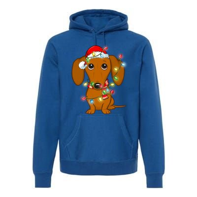 Dachshund Christmas Tree Dachshund Santa Hat Light Xmas Gift Premium Hoodie