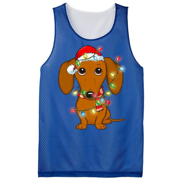 Dachshund Christmas Tree Dachshund Santa Hat Light Xmas Gift Mesh Reversible Basketball Jersey Tank