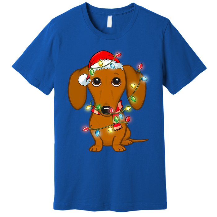 Dachshund Christmas Tree Dachshund Santa Hat Light Xmas Gift Premium T-Shirt