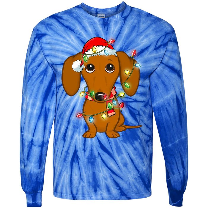 Dachshund Christmas Tree Dachshund Santa Hat Light Xmas Gift Tie-Dye Long Sleeve Shirt