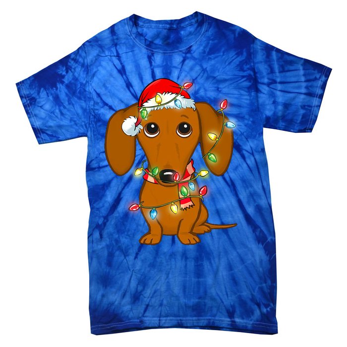 Dachshund Christmas Tree Dachshund Santa Hat Light Xmas Gift Tie-Dye T-Shirt