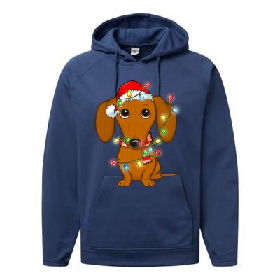 Dachshund Christmas Tree Dachshund Santa Hat Light Xmas Gift Performance Fleece Hoodie