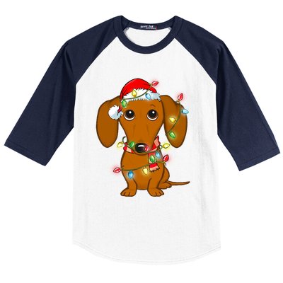 Dachshund Christmas Tree Dachshund Santa Hat Light Xmas Gift Baseball Sleeve Shirt