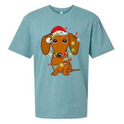 Dachshund Christmas Tree Dachshund Santa Hat Light Xmas Gift Sueded Cloud Jersey T-Shirt