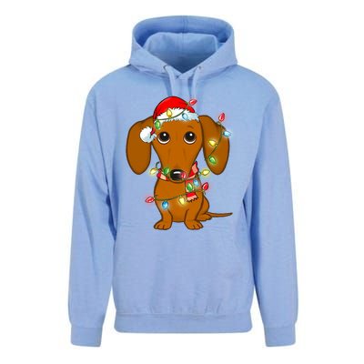 Dachshund Christmas Tree Dachshund Santa Hat Light Xmas Gift Unisex Surf Hoodie