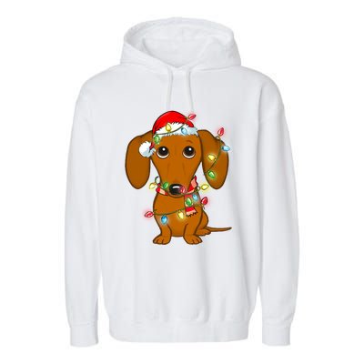 Dachshund Christmas Tree Dachshund Santa Hat Light Xmas Gift Garment-Dyed Fleece Hoodie