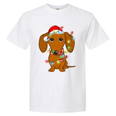 Dachshund Christmas Tree Dachshund Santa Hat Light Xmas Gift Garment-Dyed Heavyweight T-Shirt