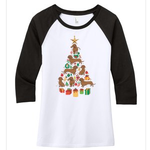 Dachshund Christmas Tree Women's Tri-Blend 3/4-Sleeve Raglan Shirt