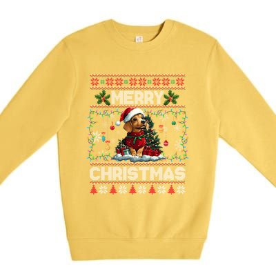 Dachshund Christmas Tree Lights Decorations Dog Lover Xmas Premium Crewneck Sweatshirt