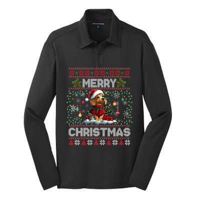 Dachshund Christmas Tree Lights Decorations Dog Lover Xmas Silk Touch Performance Long Sleeve Polo