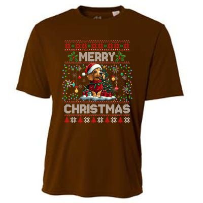 Dachshund Christmas Tree Lights Decorations Dog Lover Xmas Cooling Performance Crew T-Shirt