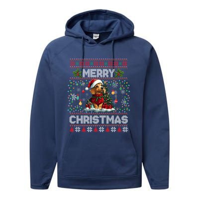 Dachshund Christmas Tree Lights Decorations Dog Lover Xmas Performance Fleece Hoodie