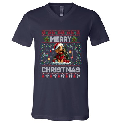 Dachshund Christmas Tree Lights Decorations Dog Lover Xmas V-Neck T-Shirt