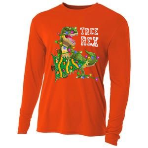 Dinosaur Christmas Tree Rex Family Matching Funny Gift Cooling Performance Long Sleeve Crew