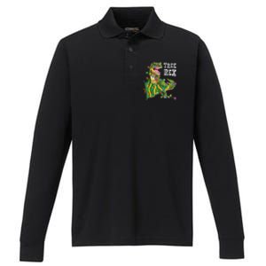 Dinosaur Christmas Tree Rex Family Matching Funny Gift Performance Long Sleeve Polo