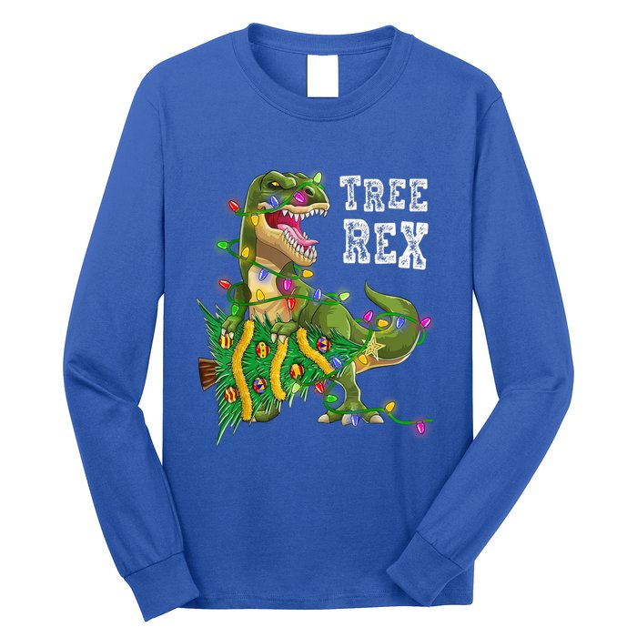 Dinosaur Christmas Tree Rex Family Matching Funny Gift Long Sleeve Shirt