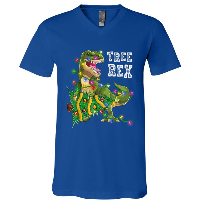 Dinosaur Christmas Tree Rex Family Matching Funny Gift V-Neck T-Shirt