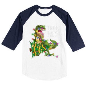 Dinosaur Christmas Tree Rex Family Matching Funny Gift Baseball Sleeve Shirt