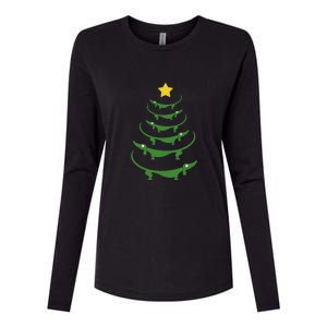 Dachshund Christmas Tree Womens Cotton Relaxed Long Sleeve T-Shirt