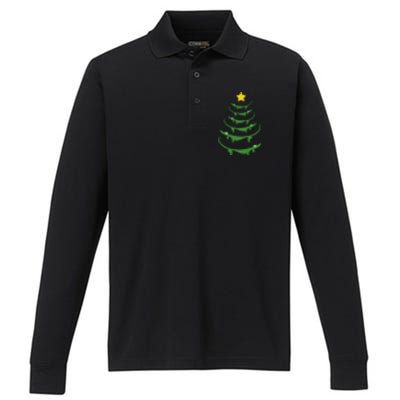 Dachshund Christmas Tree Performance Long Sleeve Polo