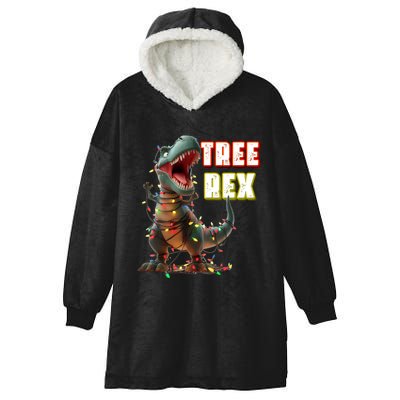 Dinosaur Christmas Tree Rex Xmas Lights Gift Hooded Wearable Blanket