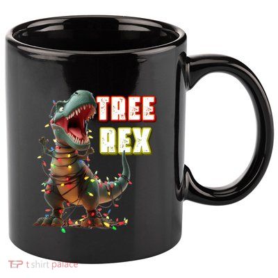 Dinosaur Christmas Tree Rex Xmas Lights Gift 11oz C Handle Ceramic Mug