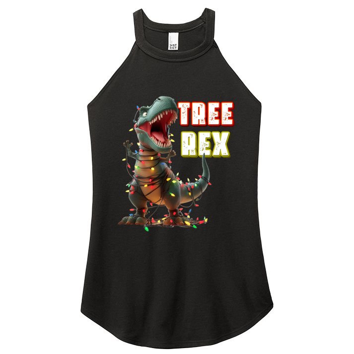 Dinosaur Christmas Tree Rex Xmas Lights Gift Women's Perfect Tri Rocker Tank