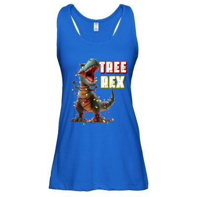 Dinosaur Christmas Tree Rex Xmas Lights Gift Ladies Essential Flowy Tank