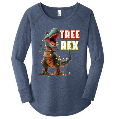 Dinosaur Christmas Tree Rex Xmas Lights Gift Women's Perfect Tri Tunic Long Sleeve Shirt