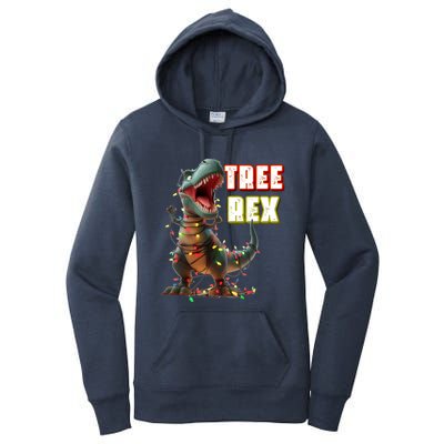 Dinosaur Christmas Tree Rex Xmas Lights Gift Women's Pullover Hoodie