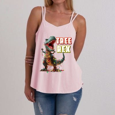 Dinosaur Christmas Tree Rex Xmas Lights Gift Women's Strappy Tank