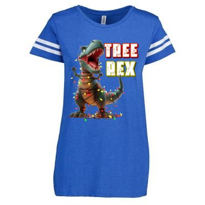 Dinosaur Christmas Tree Rex Xmas Lights Gift Enza Ladies Jersey Football T-Shirt